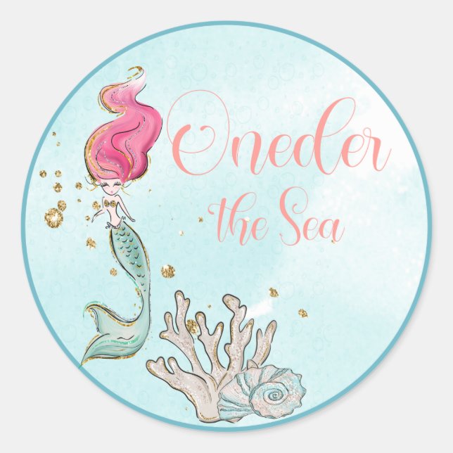 Sticker Rond Premier anniversaire ONE der the Sea Mermaid Anniv (Devant)