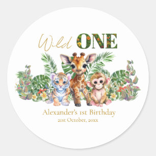 Sticker Rond Premier anniversaire personnalisé Animaux de la ju