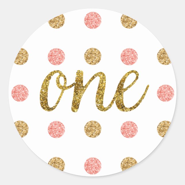 Sticker Rond Premier Anniversaire Pink & Gold Parties scintilla (Devant)