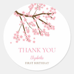 Sticker Rond Premier Anniversaire Printemps Cerise Fleurs Flora