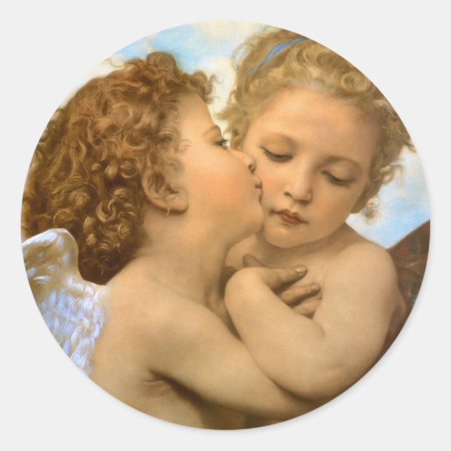 Sticker Rond Premier Baiser (détail d'ange) par Bouguereau (Devant)