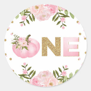Sticker Rond Premier citrouille 1er anniversaire Pink Floral Au