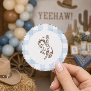 Sticker Rond Premier Cowboy Rodeo à carreaux bleus Prépa 