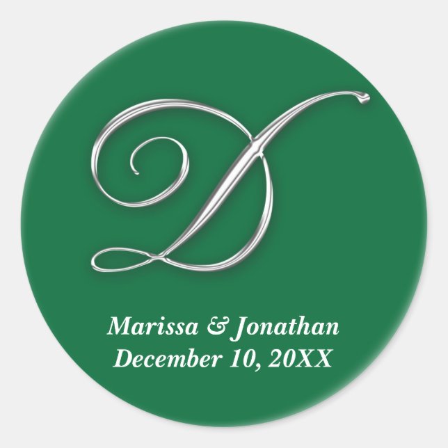 Sticker Rond Premier D vert monogramme nom personnalisé pour sc (Devant)