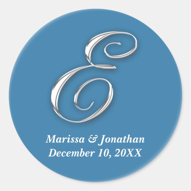 Sticker Rond Premier E bleu monogramme nom personnalisé pour sc (Devant)