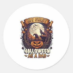 Sticker Rond Premier Halloween en tant que papa citrouille loup