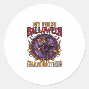 Sticker Rond Premier Halloween en tant que sorcière grand-mère