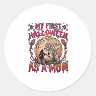 Sticker Rond Premier Halloween en tant que sorcière maman squel