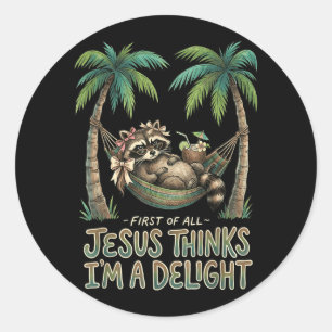Sticker Rond Premier Jésus pense qu'un design de raton laveur e