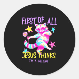 Sticker Rond Premier jésus pense un délice petit raton laveur m