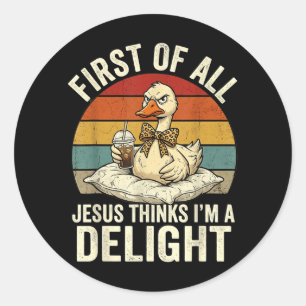 Sticker Rond Premier Jésus Pense Une Conception D'oie Délicieus