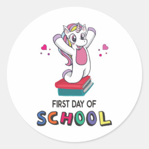 Sticker Rond Premier jour de l'école Unicorn