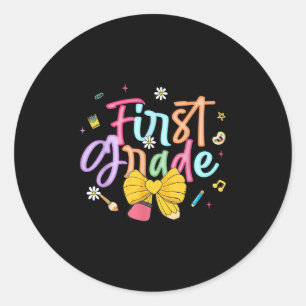Sticker Rond Premier Jour De Première Année Coquette Arc Crayon