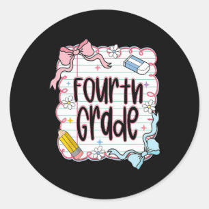 Sticker Rond Premier Jour De Quatrième Année Coquette Nœud Pour