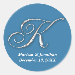 Sticker Rond Premier K bleu monogramme nom personnalisé pour sc