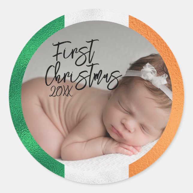 Sticker Rond Premier Noël de bébé irlandais  (Devant)