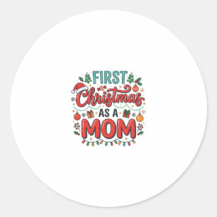 Sticker Rond Premier Noël en tant que maman, conception de vaca