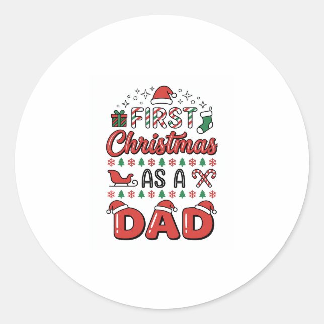 Sticker Rond Premier Noël Papa Fête (Devant)