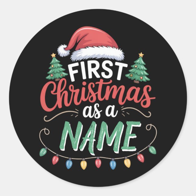 Sticker Rond Premier Noël Personnalisé En Famille (Devant)