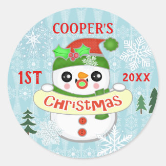 Sticker Rond Premier Noël personnalisé photo mignonne bébé Snow