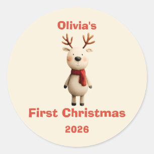 Sticker Rond Premier ornement de Noël pour bébé personnalisé
