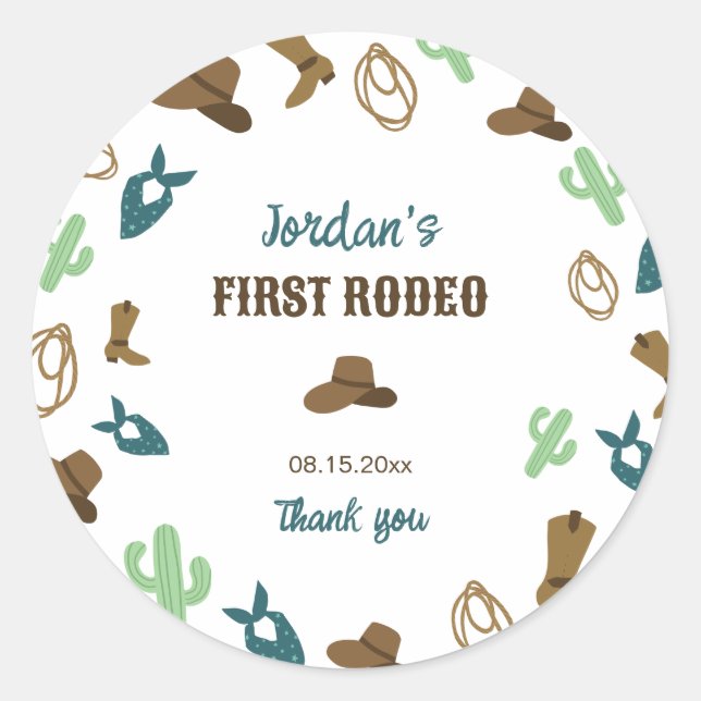 Sticker Rond Premier Rodéo Anniversaire 1er Cowboy Ouest (Devant)