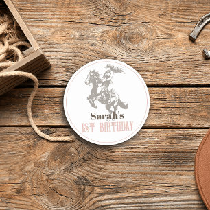 Sticker Rond Premier Rodeo Cowgirl Western Pink 1er anniversair
