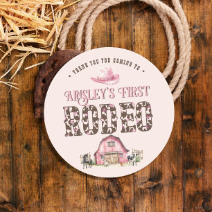 Sticker Rond Premier Rodéo Cute Rose Personnalisé 1er anniversa