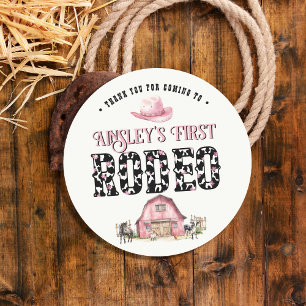 Sticker Rond Premier Rodéo Cute Rose Personnalisé 1er anniversa