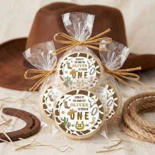 Sticker Rond Premier Rodéo Fête d'anniversaire Cowboy Western B