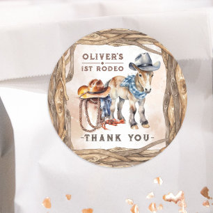 Sticker Rond Premier RODEO Garçon Cowboy Fête d'anniversaire