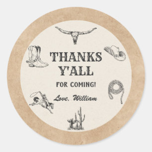 Sticker Rond Premier Rodéo Vintage Neutre Cowboy 1er Anniversai