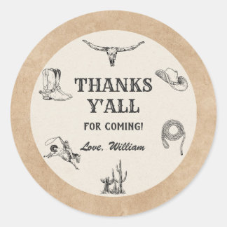 Sticker Rond Premier Rodéo Vintage Neutre Cowboy 1er Anniversai