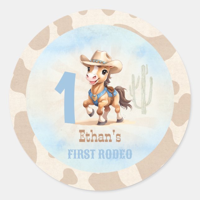 Sticker Rond Premier Rodéo Western Cowboy Horse 1er anniversair (Devant)