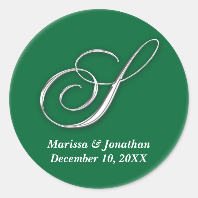 Sticker Rond Premier S vert monogramme nom personnalisé pour sc (Devant)