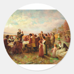 Sticker Rond Premier Thanksgiving À Plymouth Jennie Brownscombe