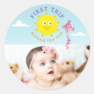 Sticker Rond Premier Tour Autour du Soleil Photo d'anniversaire