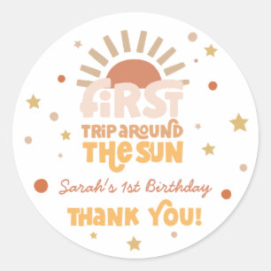 Sticker Rond Premier Tour Autour du Soleil Rétro Groovy Merci 