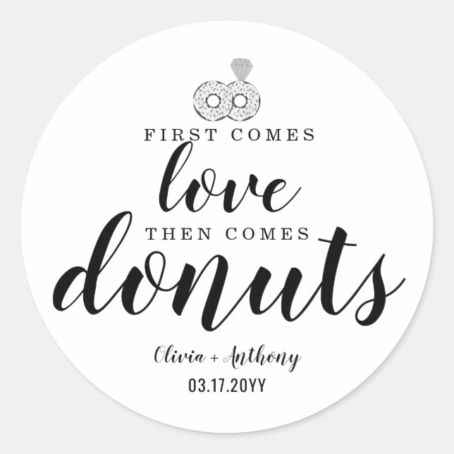 Sticker Rond Premier vient Amour Donuts doux Traiter Mariage Fa (Devant)