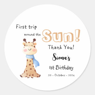 Sticker Rond Premier Voyage Autour De La Giraffe Du Soleil 1Er