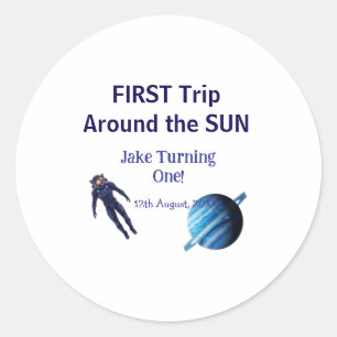 Sticker Rond Premier voyage autour de l'astronaute de la planèt
