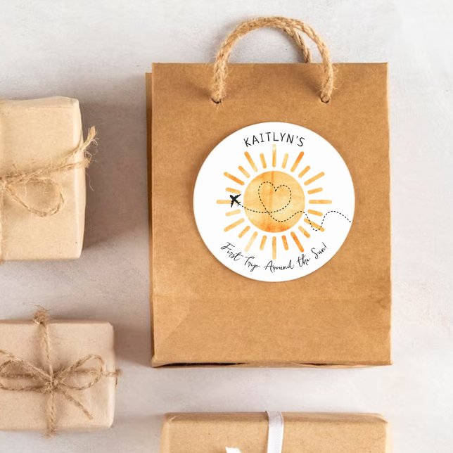 Sticker Rond Premier Voyage Autour Du Soleil 1Er Anniversaire (Créateur téléchargé)