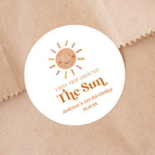 Sticker Rond Premier Voyage Autour Du Soleil Boho 1ère fête d'a