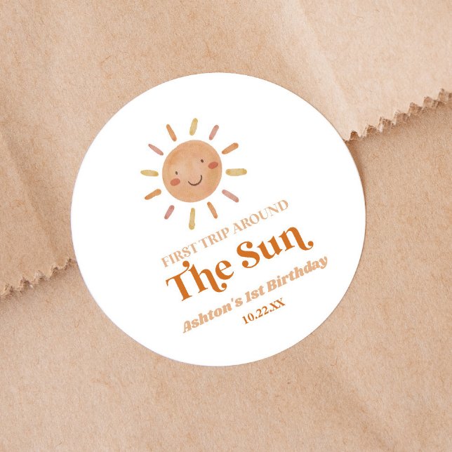 Sticker Rond Premier Voyage Autour Du Soleil Boho 1ère fête d'a (Créateur téléchargé)