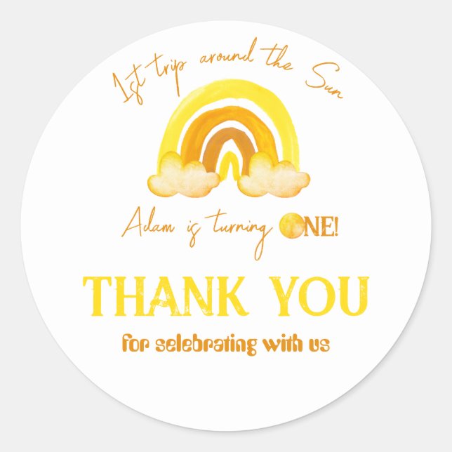 Sticker Rond Premier voyage autour du Sun Rainbow Birthday Part (Devant)