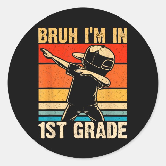 Sticker Rond Première année Dabbing Boy Bruh Je suis en 1ère an (Devant)