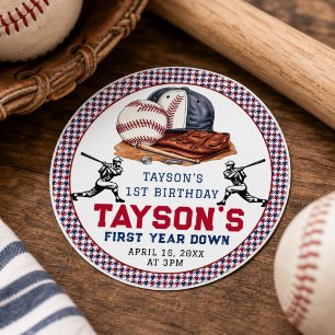 Sticker Rond Première année de baseball bas 1ère fête d'anniver