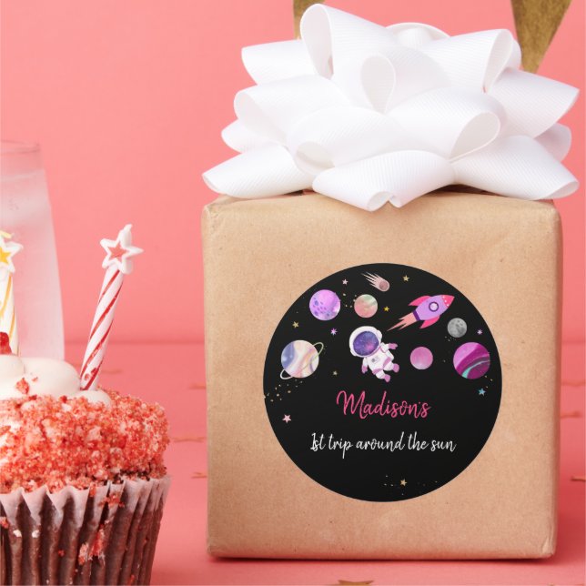 Sticker Rond Première année de l'astronaute rose (Fête)