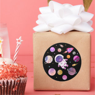 Sticker Rond Première année de l'astronaute rose