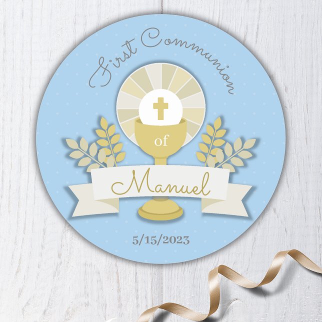 Sticker Rond Première communion bleue (Créateur téléchargé)